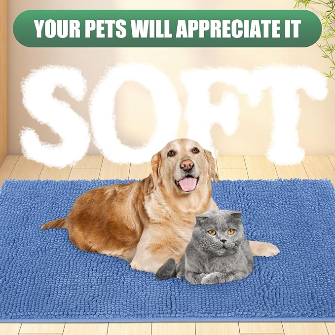 IM HOME Chenille Absorbent Outdoor Doormat 30" x 20", Washable Muddy Door Mats for Dog Non Slip Indoor Doormat Dog Mat for Muddy Paw Front Inside Doormats for Entryway Cornflower Blue