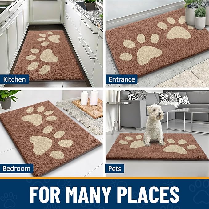 Smiry Dog Door Mat for Muddy Paws, Absorbs Moisture and Dirt, Low-Profile Entryway Mat with Non-Slip Backing, Entry Indoor Outdoor Doormat for Inside Floor (40x32 Inches, Camel, Paw)