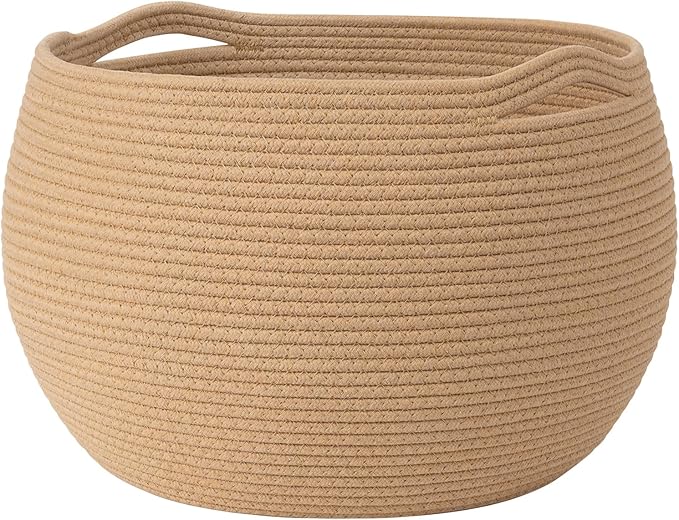 Goodpick Large Toy Storage for Kids, Woven Baby Basket for Nursery Living Room, Empty Decorative Basket for Gifts, Round Storage Baskets for Shelves, Camel, 15.7"D x 10.5"H