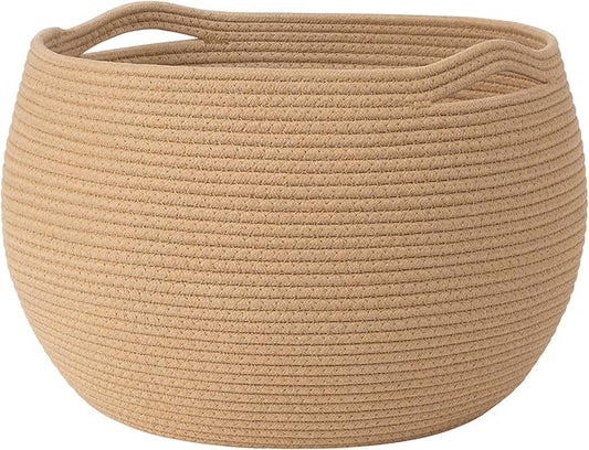 Goodpick Large Toy Storage for Kids, Woven Baby Basket for Nursery Living Room, Empty Decorative Basket for Gifts, Round Storage Baskets for Shelves, Camel, 15.7"D x 10.5"H