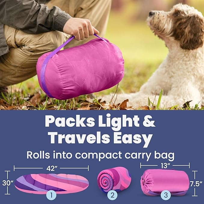 Travel Dog Bed (42" x 30")- Foldable & Packable for Travel, Road Trip, Camping– Lightweight, Water Resistant & Cozy with Soft Padding– Compact, Portable & Machine Washable– Large & Small Breeds: Pink