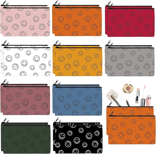 Reginary 20 Pieces Cosmetic Bag for Women Smile Face Roomy Makeup Bags with Zipper Smile Face Toiletry Bag Pouch Travel Accessory Christmas Organizer Gifts, 7 x 4.3 Inches
