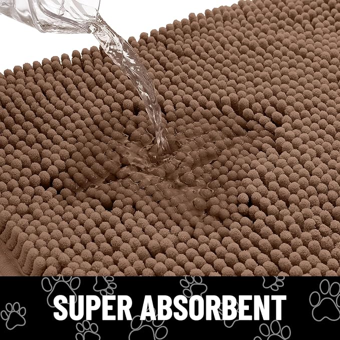 Smiry Dog Door Mat for Muddy Paws, Absorbent Dirt Trapper Non Slip Quick Dry Washable Chenille Mat for Mud Dogs, Entry Rug for Indoor and Outdoor (59x35 Inches, Coffee and Black)