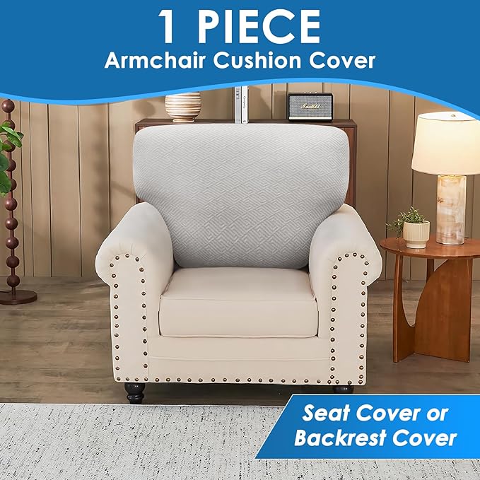 XINEAGE Large Couch Cushion Covers Seat Cushion Cover Thick Stretch Sofa Slipcovers 1 Piece Individual Couch Covers with Elastic Bottom(Single XL Seat Cushion/Backrest,Silver Grey)
