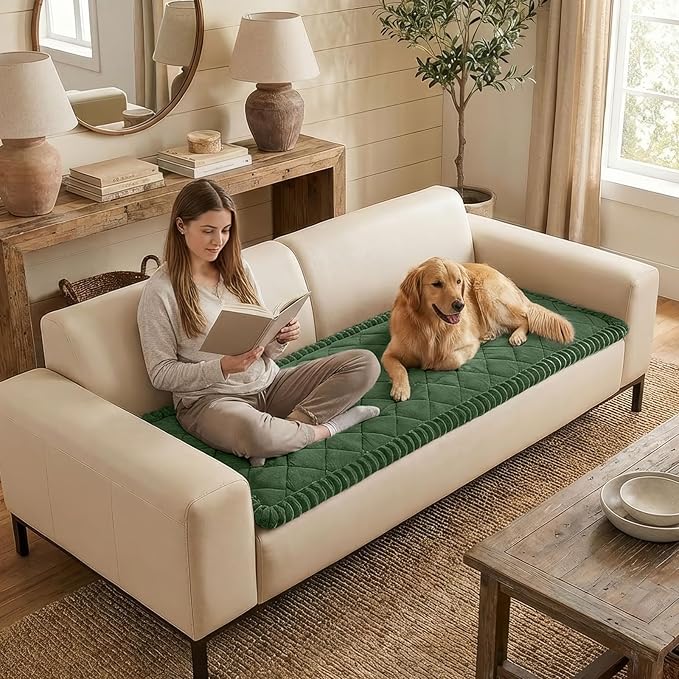 Smiry Fuzzy Couch Cover for Dogs, Non Slip Washable Pet Sofa Cover, Scratch Proof Hair Resistant Plush Sofa Slipcover, Pet Friendly Couch Cushion Protector for Cat, Green, 27.6" x 47"