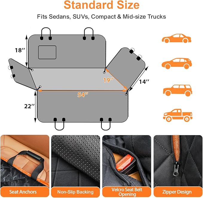 URPOWER Seat Cover for Dog 100% Waterproof Pet Seat Cover Hammock 600D Heavy Duty Scratch Proof Nonslip Durable Soft Pet Back Seat Covers for Cars Trucks and SUVs