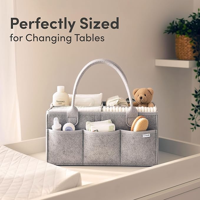 PUTSKA Baby Diaper Caddy Organizer - Nursery Storage Basket for Diaper Station, Baby Basket Shower Gift List and Registry Must-Have, Newborn Essentials, Nursery Decor for Boy or Girl - Grey, Large