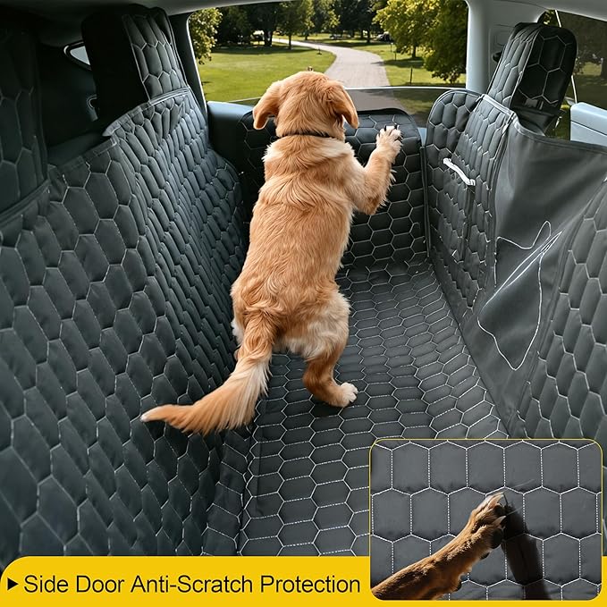 Dog Seat Covers for Tesla Model Y,Dog Hammock for Tesla with Side Flaps, 100% Waterproof Model Y Dogs Accessories with Mesh Window & Headrest Protector Easy Clean up Pet Car Seat Cover