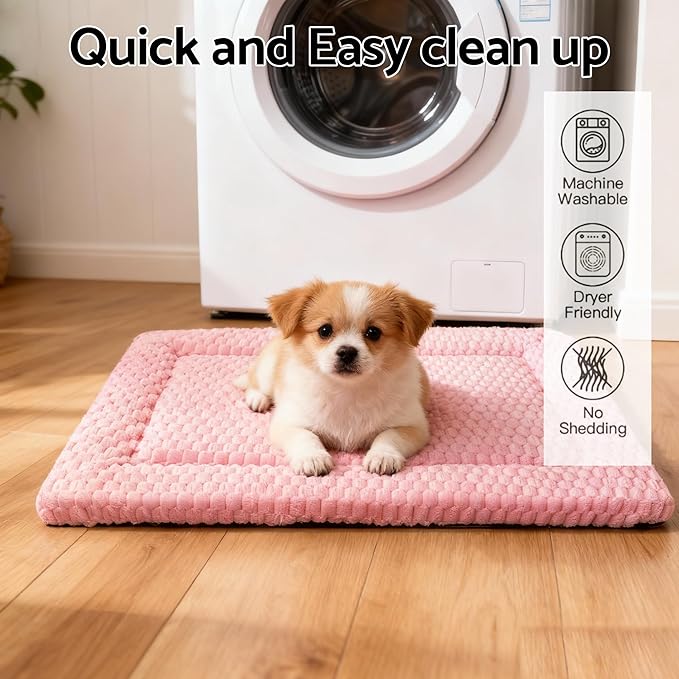 Dog Bed Mat - Dog Crate Pad - Reversible Mat for Pet Comfort - Soft Bed Crate Pads with Dual-Sided Design for All Seasons (Pink, 24" L*18" W*1.5" Th)