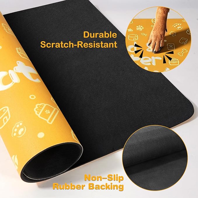 Pet Feeding Mat,Dog Cat Mat for Food and Water,Dog Bowl Waterproof Placemat with Rubber Backing,Absorbent Quick Dry Water Dispenser Mat for Pet（Orange 12"×18"）