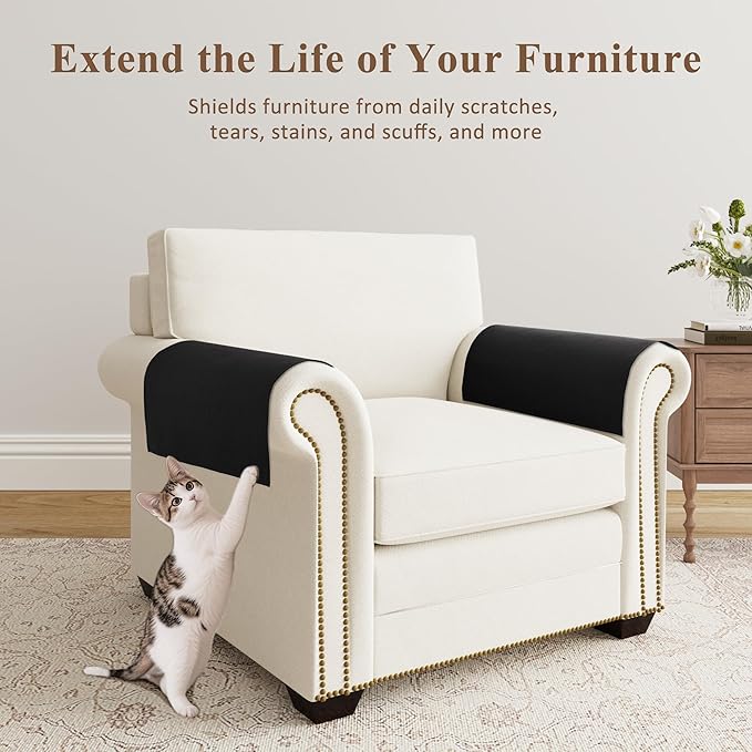 SPWIY Couch Arm Covers Linen Chair Arm Covers Washable Recliner Armrest Cover for Pets Stain Resistant & Anti-Scratch Furniture Protector for Sofa, 2 Pcs, 20" W x 24" L，Black