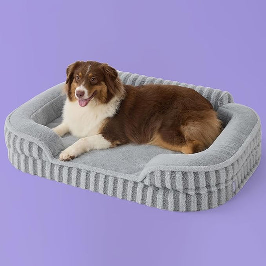 LE SURE Cute Dog Beds Large Sized Dog, Orthopedic Waterproof Large Pet Bed with Sides, High Back Non-Slip Bottom and Egg-Crate Foam Pet Couch Sofa with Washable Removable Cover, Grey