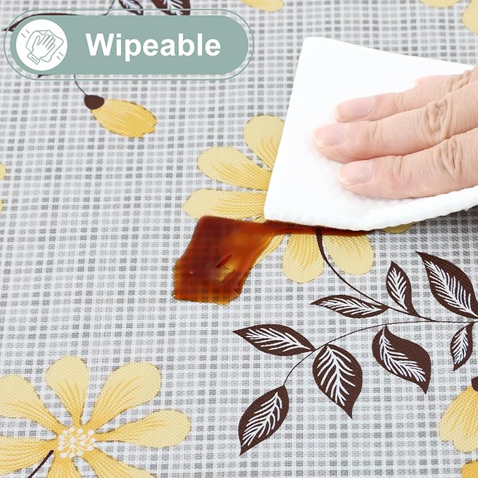 misaya Square Waterproof Vinyl Table Cloth, Wipeable Tablecloth with Flannel Backing, Plastic Table Cover for Dinner, Picnic, Indoor and Outdoor (Yellow Flowers, 54" x 54")