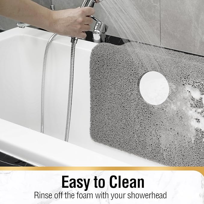 HITSLAM Square Shower Mat, 27 x 27 Inch Non Slip Bath Mat for Tub, Soft PVC Loofah Bathtub Mats with Drain Holes, Quick Drying Bathroom Stall Floor Mat, Bathroom Accessories Without Suction Cup, Grey