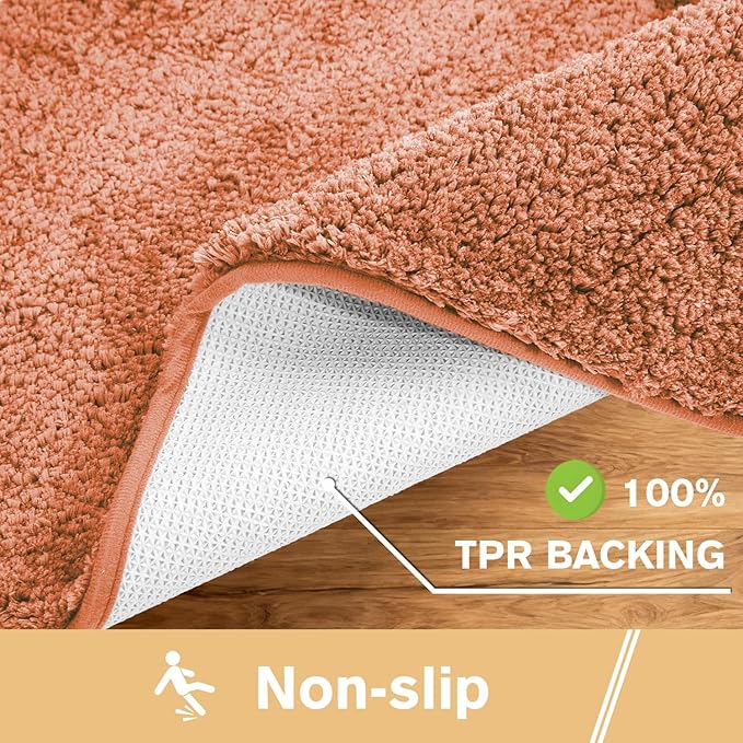 Rust Bathroom Rugs 17"x24" - High-Density Microfiber Bath Mat, Fluffy Non Slip Absorbent and Washable Bathroom Mat - Ideal for Small Spaces, Vanity, Toilet, or Pet Mat