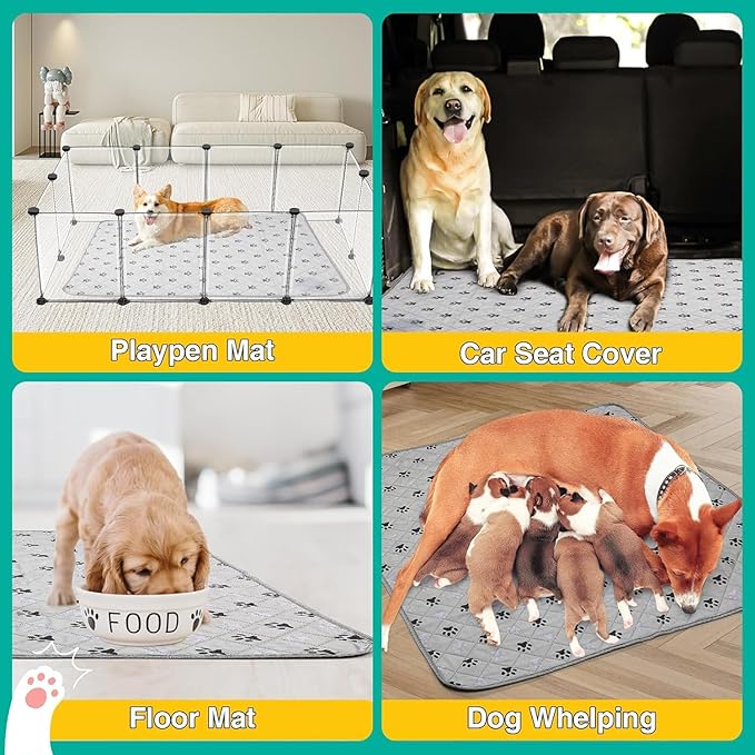 FUWERY Washable Pee Pads for Dogs ,30"X34", Thick Heavy Absorbency Reusable, Prevent Leakage, Non-Slip Pee Pads for Puppy Playpen,Potty Training, Grey, 2 Packs