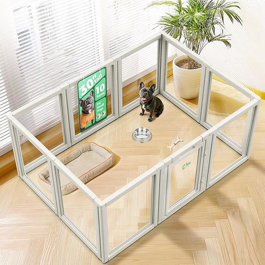 FXW AuraSpace Acrylic Indoor Dog Playpen for Small and Medium Dogs, 30 Inch, 10 Panels, White