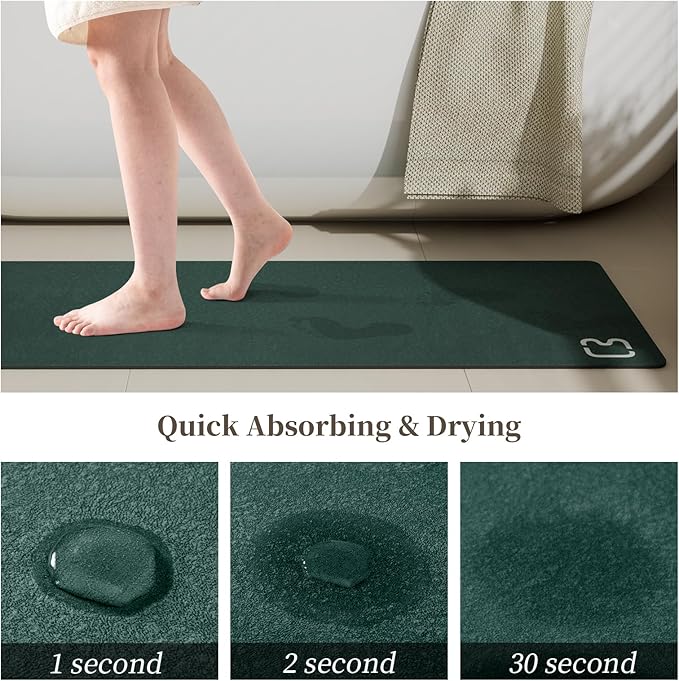 Bath Mat (15.7x23.6), Bathroom Non Slip Absorbent Quick Dry Rubber Backed, Dark Green