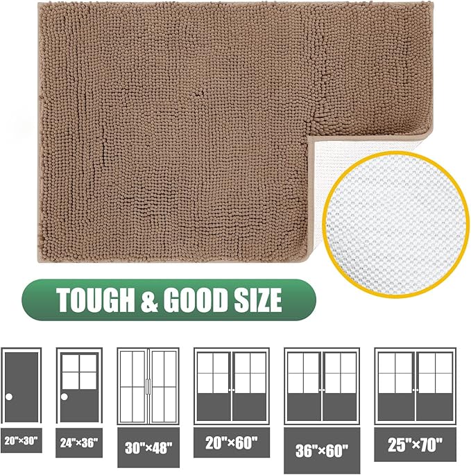 IM HOME Chenille Absorbent Outdoor Doormat 60" x 48", Washable Muddy Door Mats for Dog Non Slip Indoor Doormats Dog Mat for Muddy Paw Front Inside Doormats for Entryway Camel