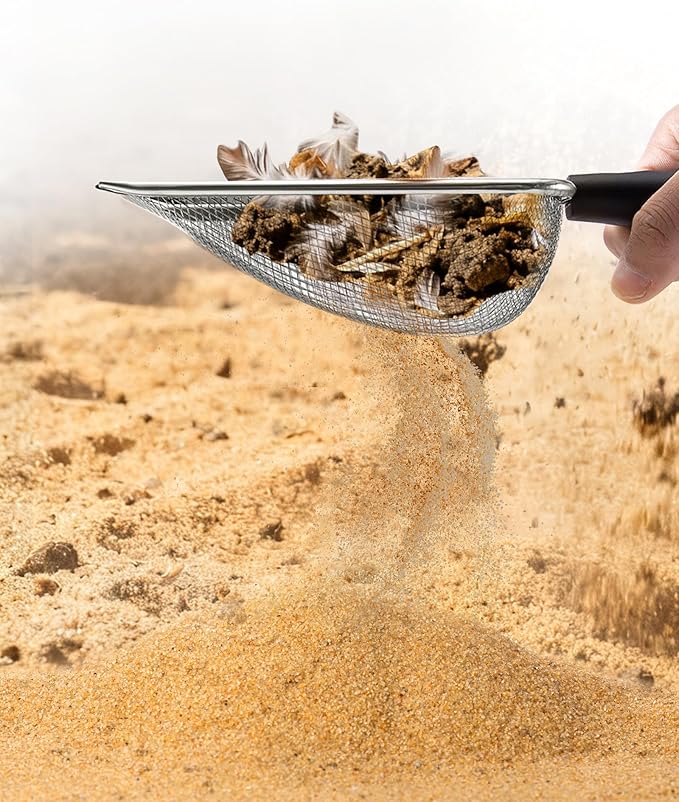 KOROI Chicken Poop Scooper - 2 Pack Chicken Coop Poop Scoop Shovel with 3.8mm & 5mm Mesh,Metal Chicken Coop Cleaning Tool,Sifting Rake for Chicken Litter, Sand, Chicken Coop Supplies