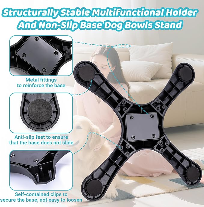 Elevated Dog Bowl, Adjustable Stand Heights and Width, Non-Slip Foot Mats, Tilting Raised Dog Bowls with Metal Knob for Small, Medium and Large Dogs Breed（1pack）, Black
