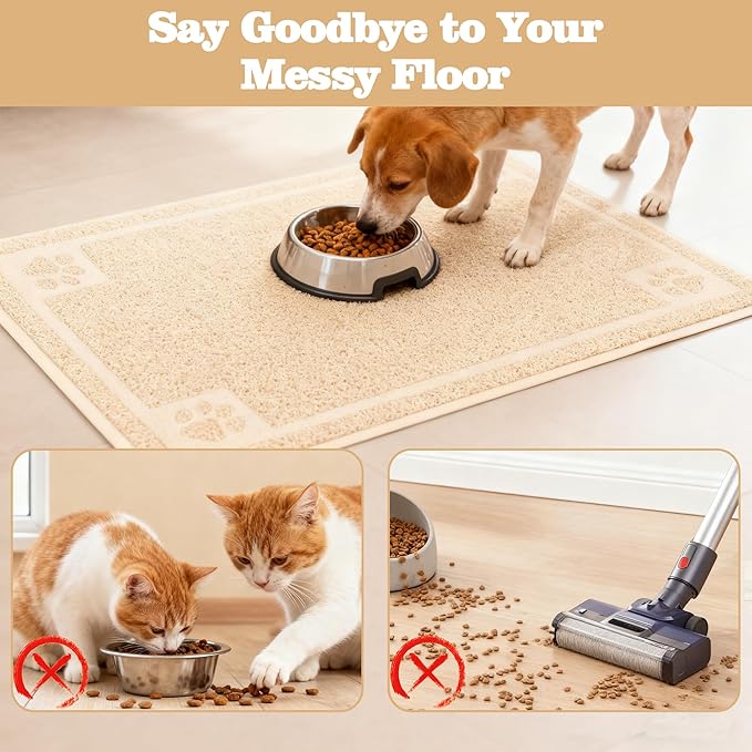 Darkyazi Pet Feeding Mat Large for Dogs and Cats,24"×16" Flexible and Easy to Clean Feeding Mat,Best for Non Slip Waterproof Feeding Mat. (Beige)
