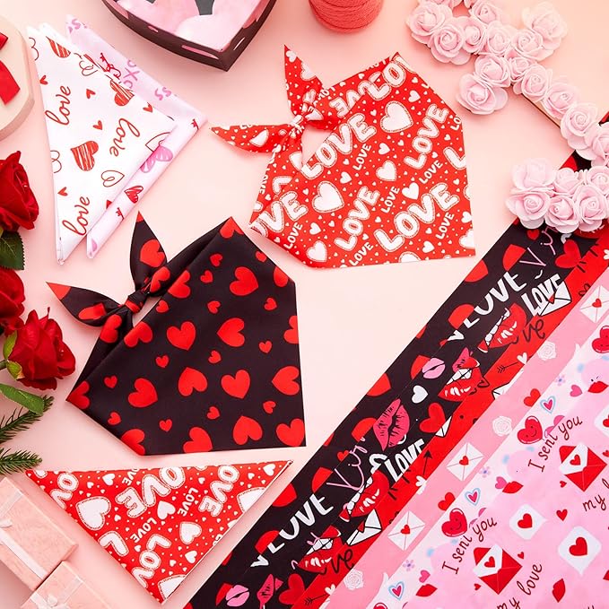 Abbylike 100 Pcs Valentines Day Dog Bandanas Bulk Heart Bandanas for Dogs Triangle Kerchief Bibs Scarf for Pet Romantic Costume Photo Props Accessories Pet Shops Groomer, 25 Styles(25.6 x 17.7 x 17.7)