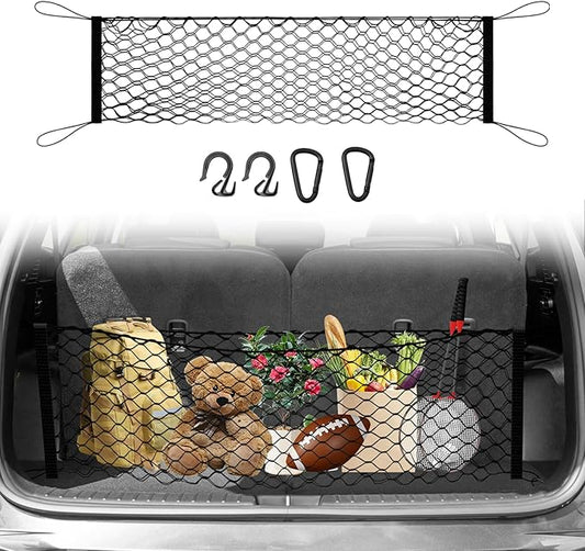 Trunk Cargo Net for 2014-2025 2026 Kia Sorento Accessories Envelope Style Mesh Trunk Net Organizer and Storage Stretchable Adjustable Elastic Nylon Rear Cargo Netting with Hooks