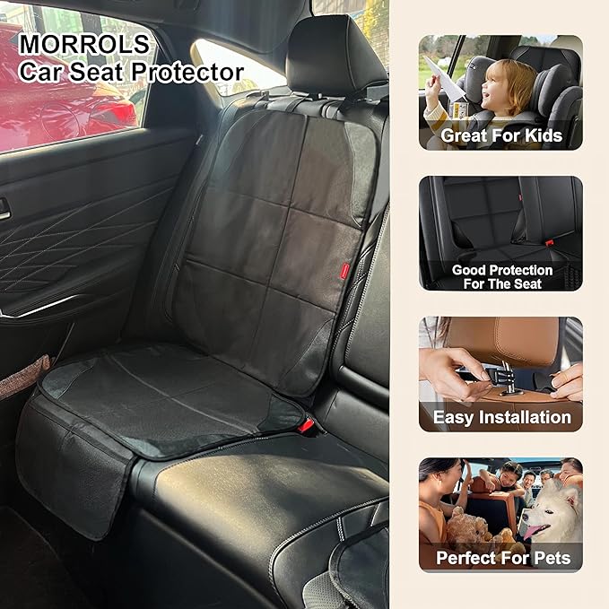 MORROLS Car Seat Protector for Child,2 Pack Car Seat Cushion,Waterproof Fabric Car Seat Covers for Non-Slip Backing Mesh Pockets for Baby,Pet,SUV, Sedan and Trunk(Black)