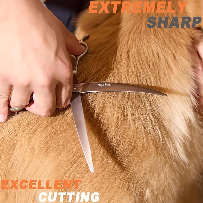 High-end Professional Dog Grooming Curved Scissors Pet Curved Shears 8 Inches Extremely Very Sharp Made Of Stainless Steel Alloy By Hand For Dog Cat Groomer