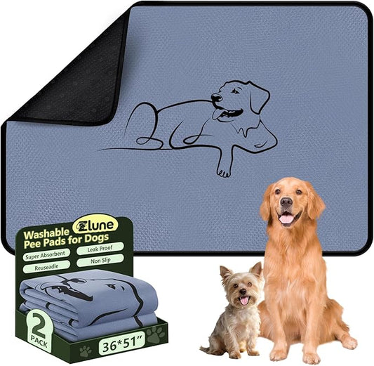2 Pack Washable Pee Pads for Dogs 36"x51", Reusable Training Puppypads Absorbency Non-Slip & Leak-Proof for Pet Whelping Box Playpen Crate Sofa Bed Floors (Gray)