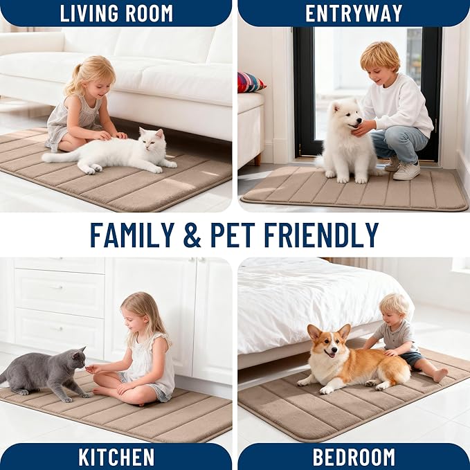 OLANLY Memory Foam Toilet Rugs U Shaped 24x20, Super Soft Absorbent Contour Bath Rugs, Quick Dry, Machine Washable Toilet Mat, Bathmat Floor Carpet, Bathroom Home Decor Accessories, Tan