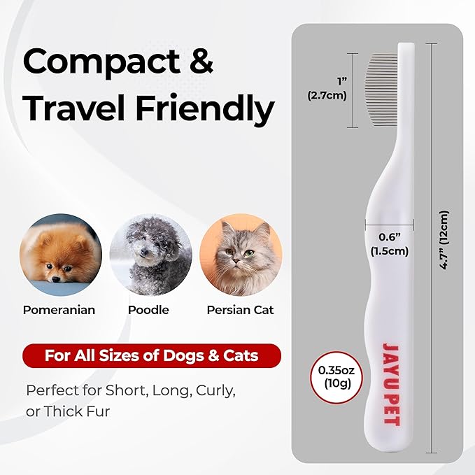 JAYU PET Facial Grooming Comb - Dog Eye Combs, Stress-free Eye Gunk Remover for Dogs & Cats, Pet Facial Brush, Cat Grooming Kit, Stainless Steel Deshedding Comb (1ea)
