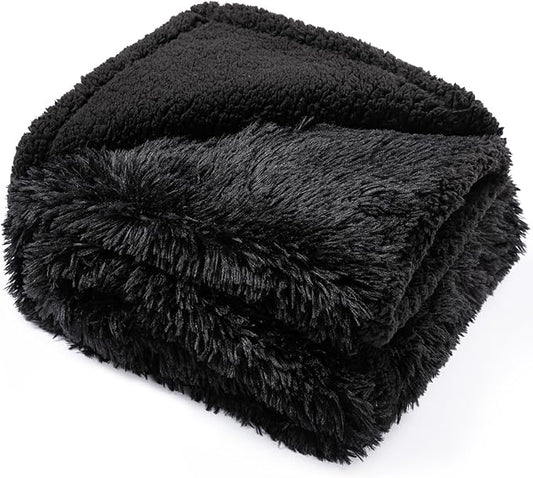 Wowchine Black Calming Dog Blankets Waterproof Pet Blanket for Dogs 40x28in Puppy Cats Fluffy Long Faux Fur Throw Blankets for Couch Protector Love Bed Cover Washable(Black,S)