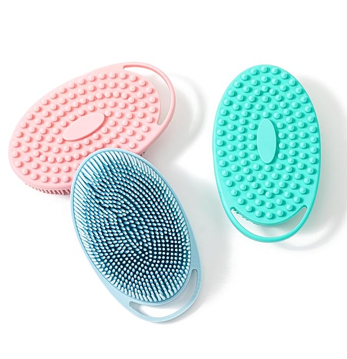 Premium Sensory Brush for Kids or Autism,Soft Silicone Body Scrubber,2 in 1 Sensory Room Occupational Therapy Brushes,Silicone Loofah,Pet Shower Brush Bath Brush Shampoo Brush(hangable-Oval-Pink)