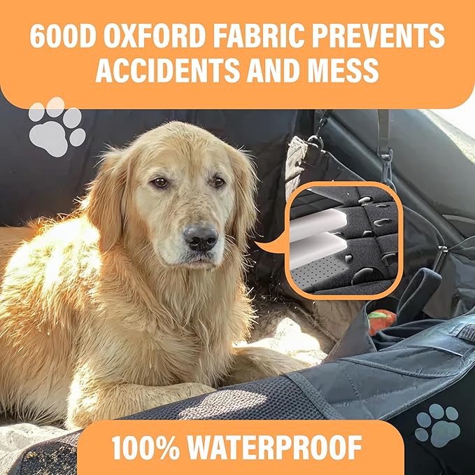 Active Pets Dog Car Seat Cover for Back Seat, Waterproof Pet Protection Hammock, SUV Truck Car Backseat Protector with Safety Features, XL, Black