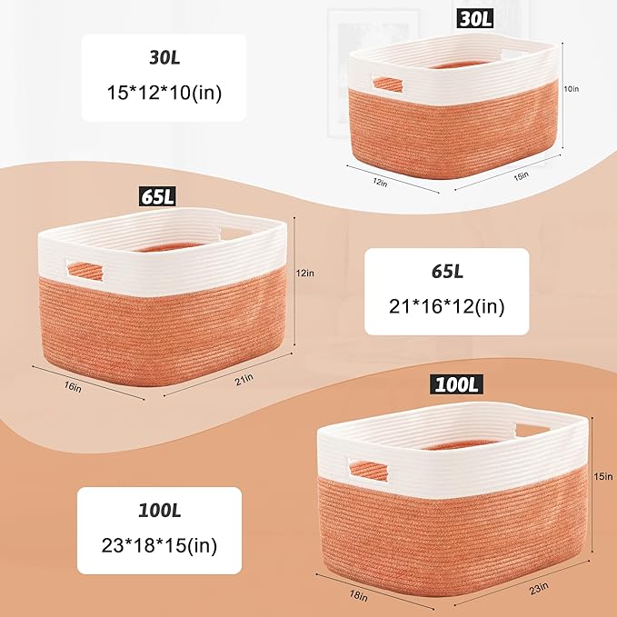 Blanket Basket,Rectangle Woven Baskets for Storage,100L Laundry Basket for Decorative Nursery Blanket,Toys,Dirty Clothes and Magazine in Shelves,Baby Room,and Living Room