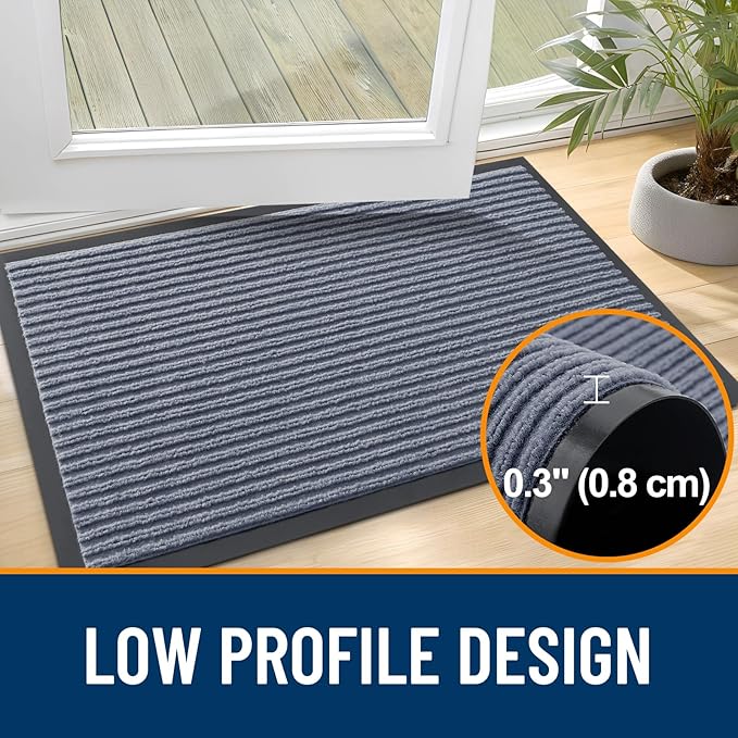 OLANLY Front Door Mat Indoor Outdoor Entrance, Waterproof Heavy Duty Doormat, Fade Resistant, Low Profile, Easy Clean Patio Porch Welcome Floor Mats for Entry, 47x34, Ash Grey