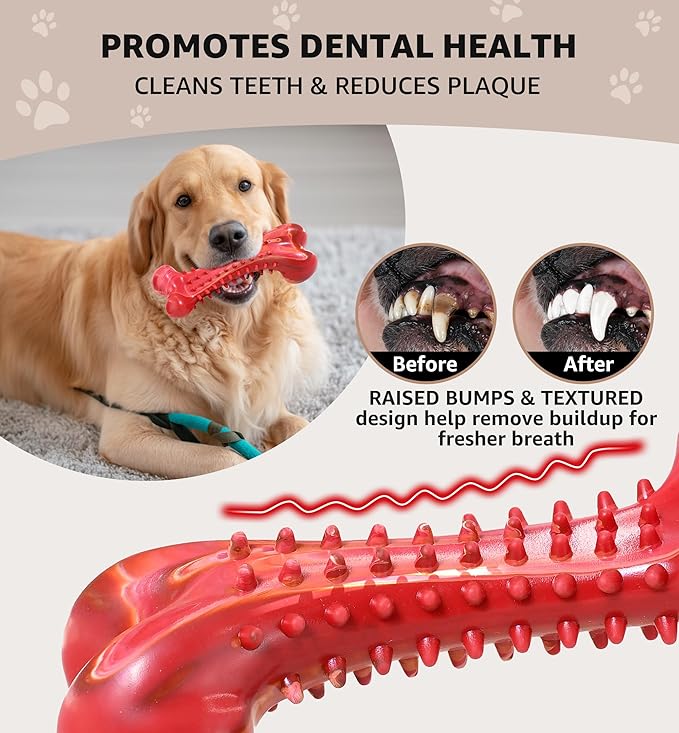 IPTPAS Dog Chew Toy for Aggressive Chewers, Tough Natural Rubber Bone with Irresistible Beef Flavor, Long-Lasting Teeth Cleaning & Reduce Boredom, Durable Dog Dental Toy for Small Medium Large Breeds
