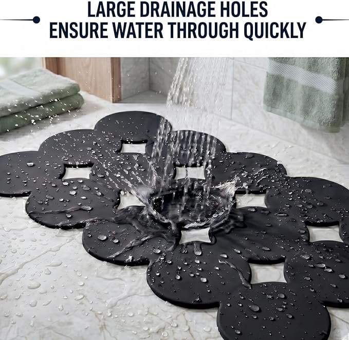 Webos Patented Non Slip Bathtub Mat Shower Mat Bath Mat Tub Mats with Strong Suction Cups Soft Natural Rubber Bath Mat for Inside The tub (Circle-Black, 28x16 inch)