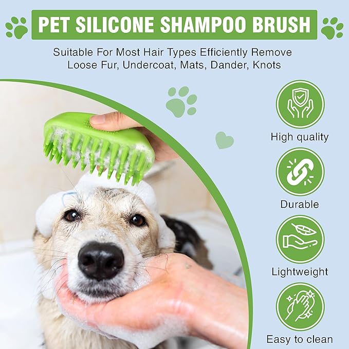 Dog Shampoo Brush & Dog Shower Brush, Upgraded Pet Grooming Bath Brush with Soft Silicone Bristles, Adjustable Handle Massage Comb for Long & Short Hair Dogs and Cats