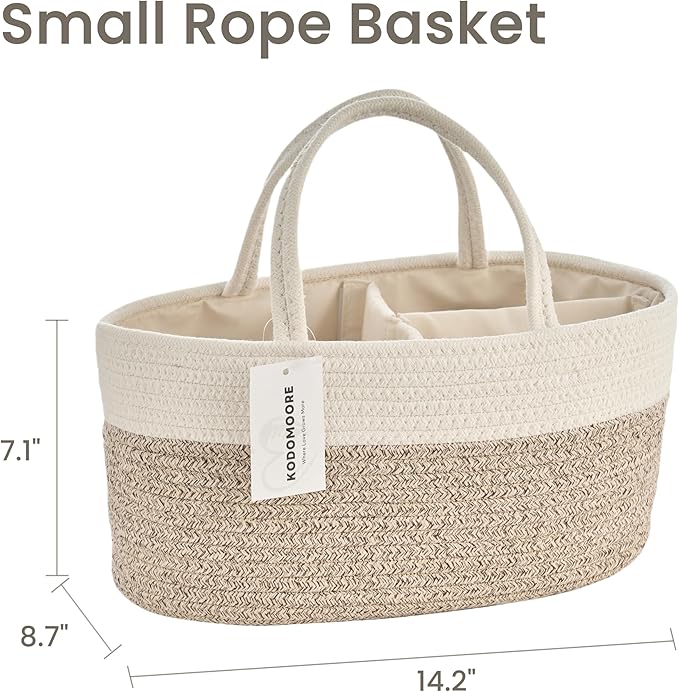 Diaper Caddy Organizer, Empty Gift Basket for Newborn Essentials, Baby Storage Basket, Stylish Gift Bag for Baby Shower, Boys and Girls - Small, White&Beige Brown