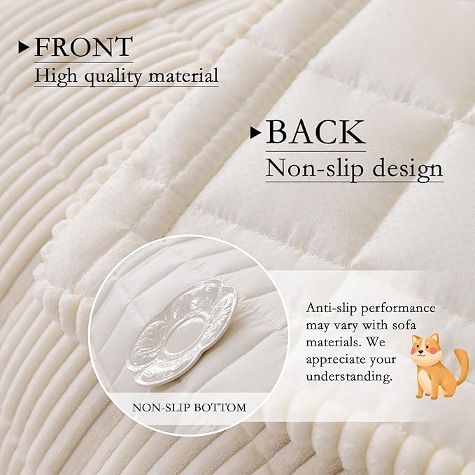 MYSKY HOME Couch Cover for Dogs Washable, Dog Sofa Couch Covers,Washable Non-Slip Couch Sofa Cover Protector Dog Mat for 2 Cushions and Sofas(Cream,27.6" x 70.9")