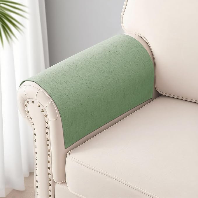 SPWIY Couch Arm Covers Anti-Scratch & Stain Resistant Furniture Protector for Sofa 2 Pieces Washable Linen Recliner Armrest Cover for Pets Chair Arm Covers, Light Sage,20" W x 24" L