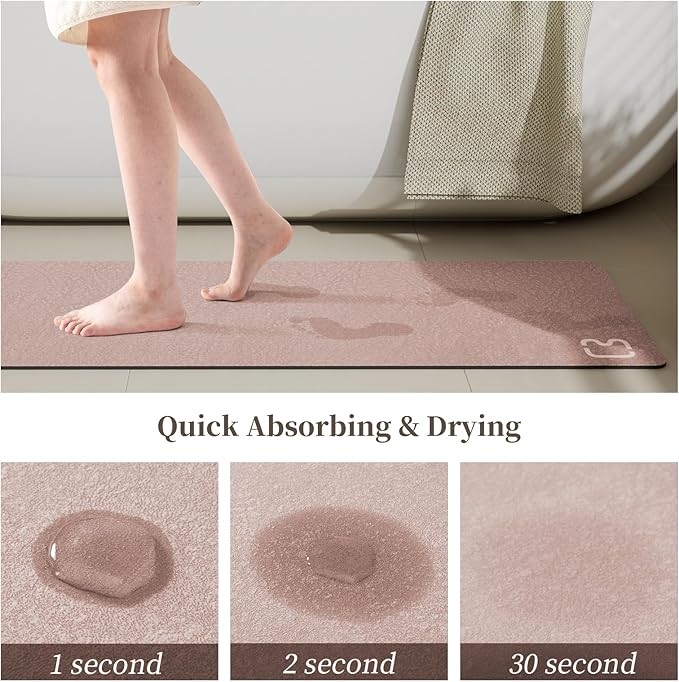 Blush Pink Diatomaceous Earth Bath Mat 15.7"x47.2" Extra Long Bathroom Mat Large Fast Dry Super Absorbent Non-Slip Rubber Backed Shower Mat Bath Rugs Mats for Bathroom Floor, Tub, Shower, Sink