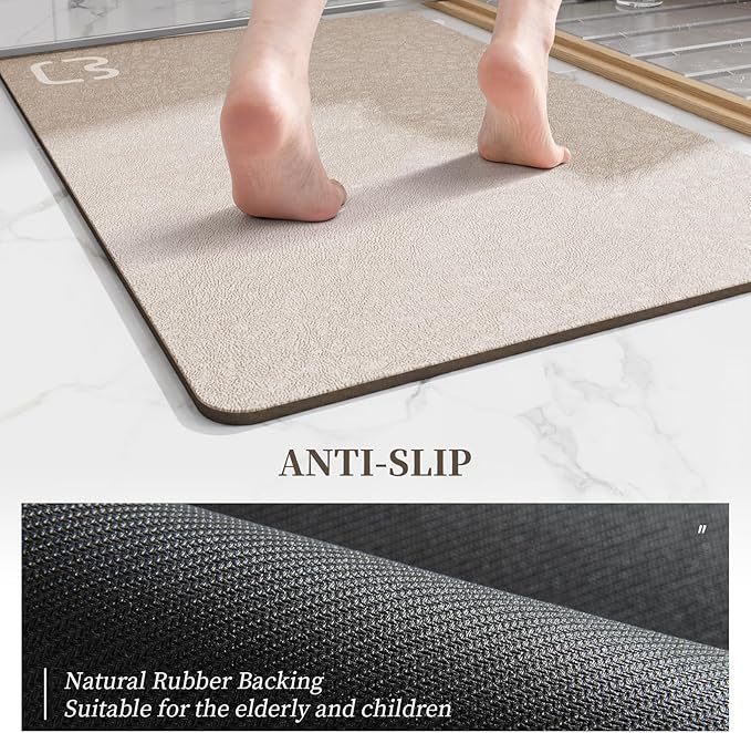 Taupe Diatomaceous Earth Bath Mat 17" x 59" Extra Long Bathtub Mat Super Absorbent Non-Slip Shower Mat Bath Stone Fast Dry Large Mat Bathroom Rugs Mats for Bathroom Floor, Tub, Shower, Sink