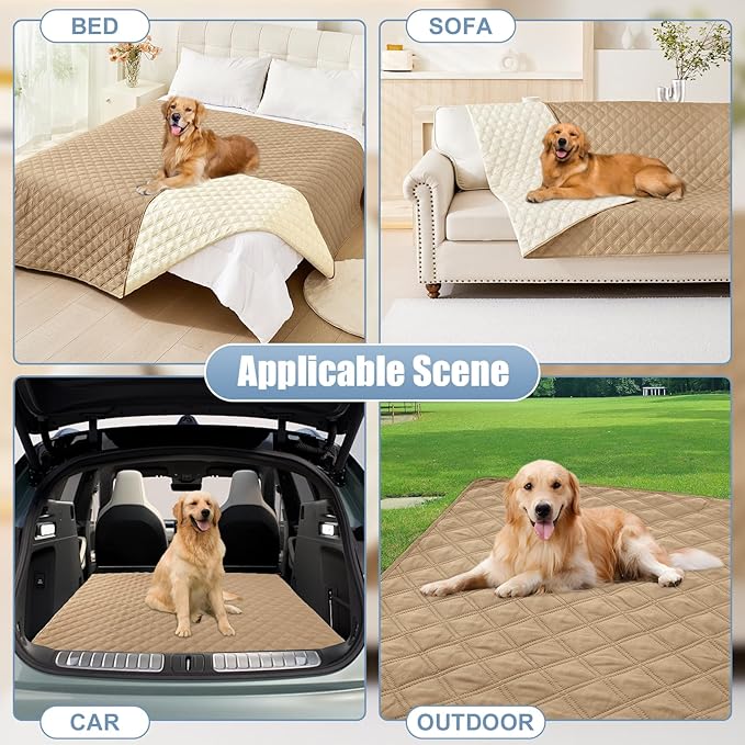Smiry Waterproof Dog Bed Cover Pet Blanket, Soft Washable Dog Blanket for Furniture Bed Couch Sofa Reversible, Checkered (30"x53", Camel/Beige)