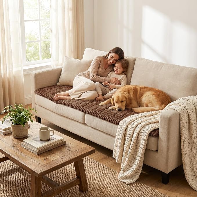 Smiry Couch Cover for Dogs, Non Slip Washable Sofa Protector for Pets, Soft Furniture Cover for Pet, Stylish Sofa Covers, Cozy Protect Against Fur, Dirt & Everyday Messes (Brown, 43" x 63")
