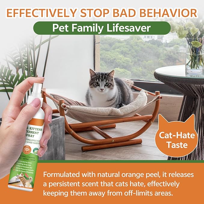 Cat Deterrent Spray 6.76 OZ - Natural No Scratch Spray for Cats to Anti Scratching Marking Furniture Garden, Keep Cats Off Furniture, No Trace, Training & Behavior Aids Indoor Use