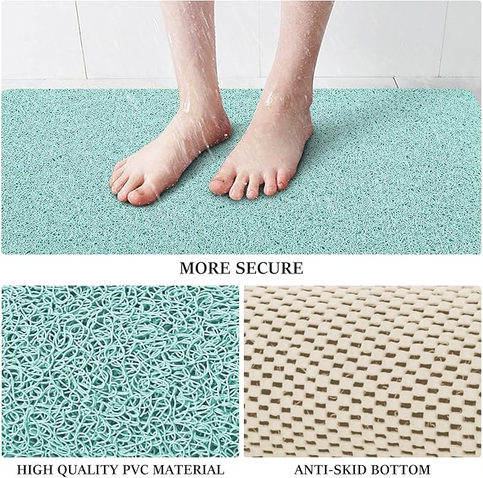 LuxStep Shower Mat Bathtub Mat,24x16 inch, Non-Slip Bath Mat with Drain, Quick Drying PVC Loofah Bathmat for Tub,Shower,Bathroom (Phthalate Free,Green)
